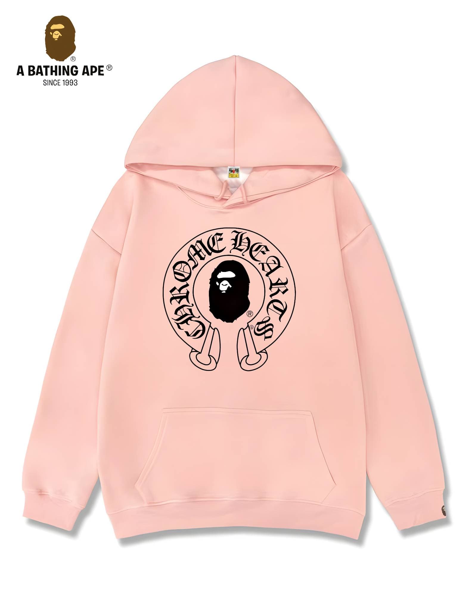 Sweat à capuche unisexe avec motif tête de singe imprimé et logo créatif, style décontracté et tendance, de marque BAPE et Chrome Hearts