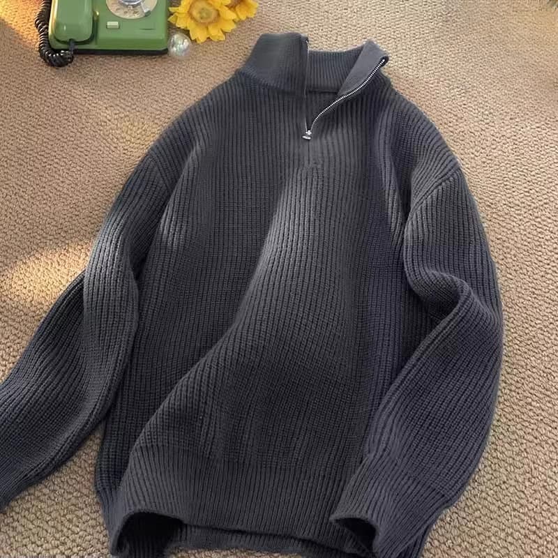 Unisex Half-Zip High Neck Sweater – City Boy Aesthetic, Oversized & Anti-Wrinkle (M-3XL, Polyester Blend, Minimalist Style)