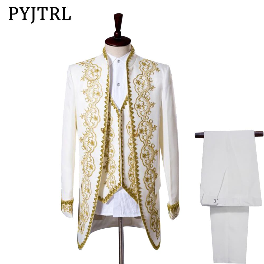 Men's Clothing 2024 New Men's Palace Embroidery Three-Piece Suit, Singer Host Wedding Banquet Dress, Male Star Performance Suit