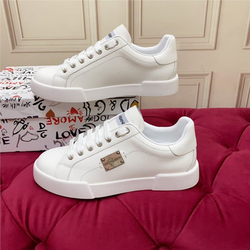 New Leather DG Couple's Round Headed Flat White Shoes, Trendy Casual Sports Board Shoes