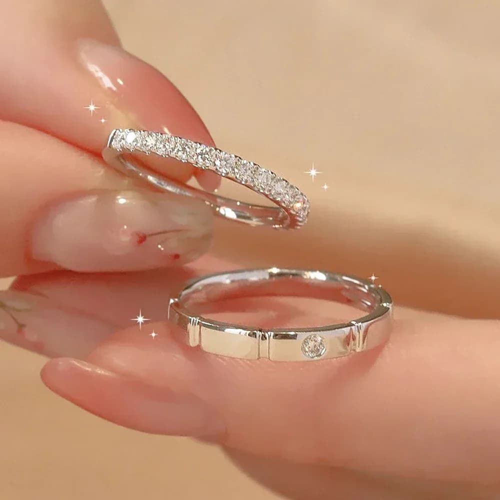 Hot sales Diamond couple ring set with moissanite, 3mm/1.5mm