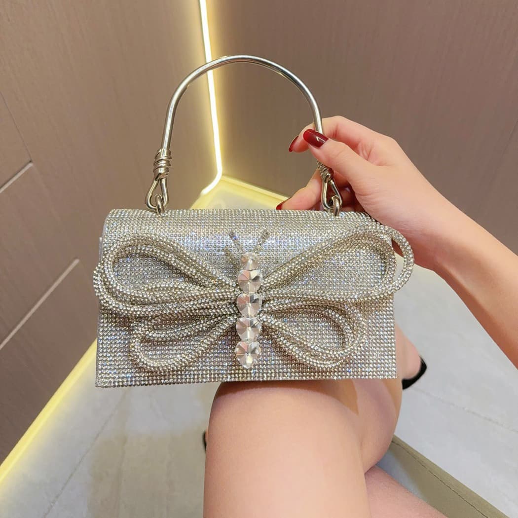 Women's dress clutch bag socialite banquet clutch silver bag female rhinestone handbag party dinner bag