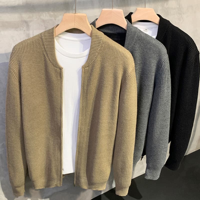 Men's Clothing Double zipper design cardigan sweater trendy slim sweater men's coat