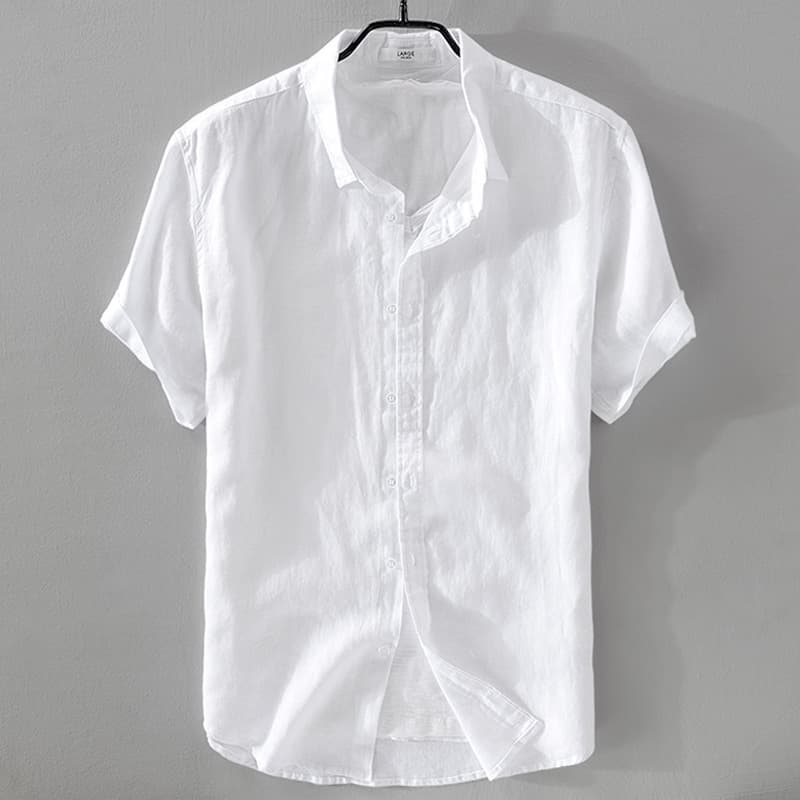 Men's Clothing Breathable Pure Linen Shirt Men's Short Sleeved Loose Tops Summer Wear Thin Lapel White Cotton And Linen Shirt