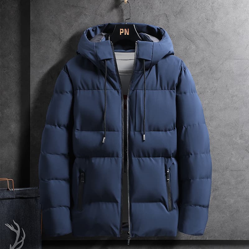 Men's Clothing Winter Casual Hooded Thickened Warm Gray Zipper Pocket Stand Collar Cotton Jacket