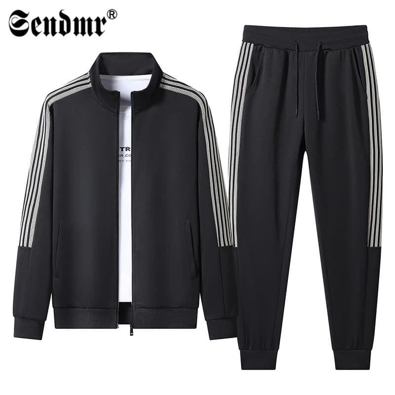 Men's Stand Collar Tracksuit Set - Long Sleeve Jacket & Tapered Joggers, Loose Fit Athletic Two-Piece Outfit For Spring/Fall
