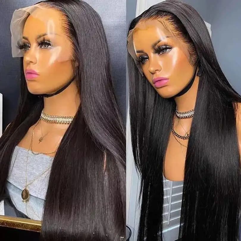 Women's Long Straight Human Hair Wig Lace Frontal Hairpieces Average Size Craft Hair Clip-in Synthetic Wigs