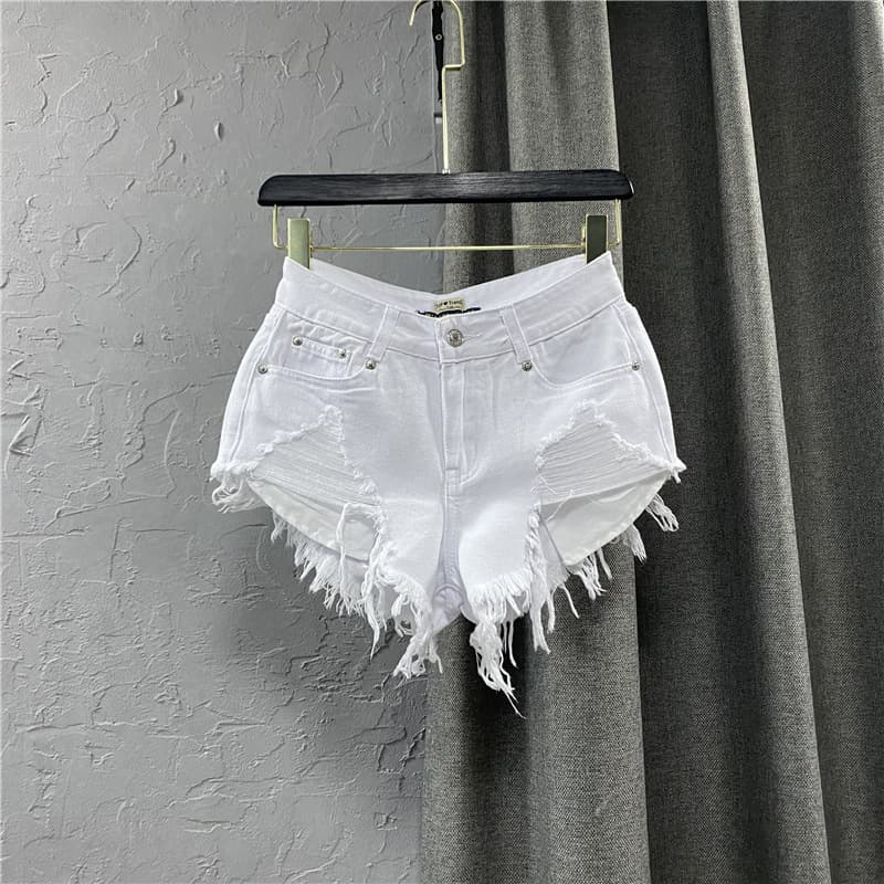 Women's Clothing Fashion Low Waist Shorts Women's Raw Edge Pants New Summer White Jeans Ripped A Line Hot Pants Trend