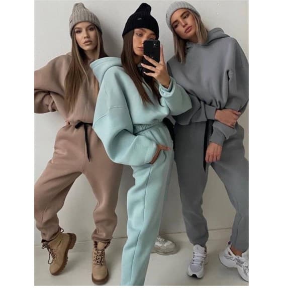 Women's autumn and winter new fashion solid color hooded sweatshirt casual two-piece suit