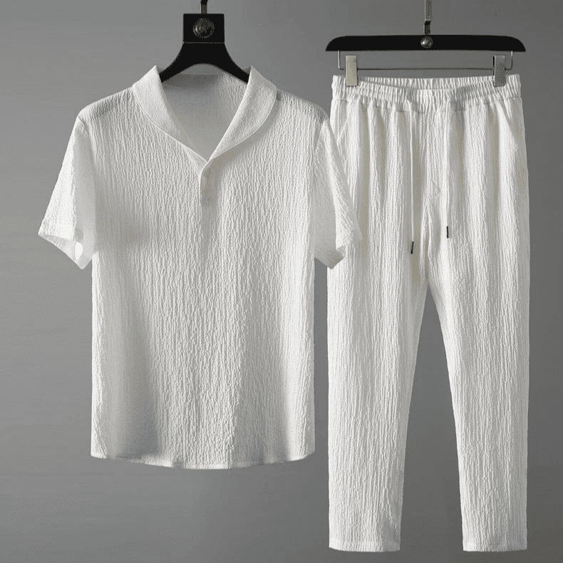 Men's Clothing White casual sports suit for men in summer with lapel, fashionable, light luxury, pleated two-piece suit, thin and handsome, trendy