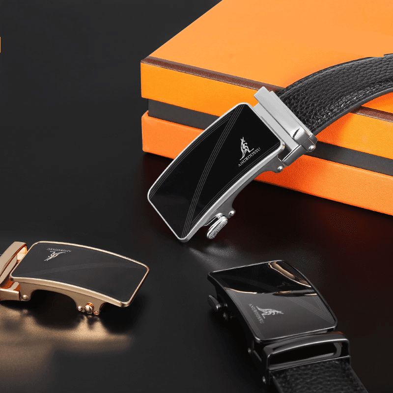 Men's Belts Men's Leather Belt Business Casual Middle Aged And Young Pants Belt Film Sequin Mirror Automatic Buckle Belt Two Layer Cowhide