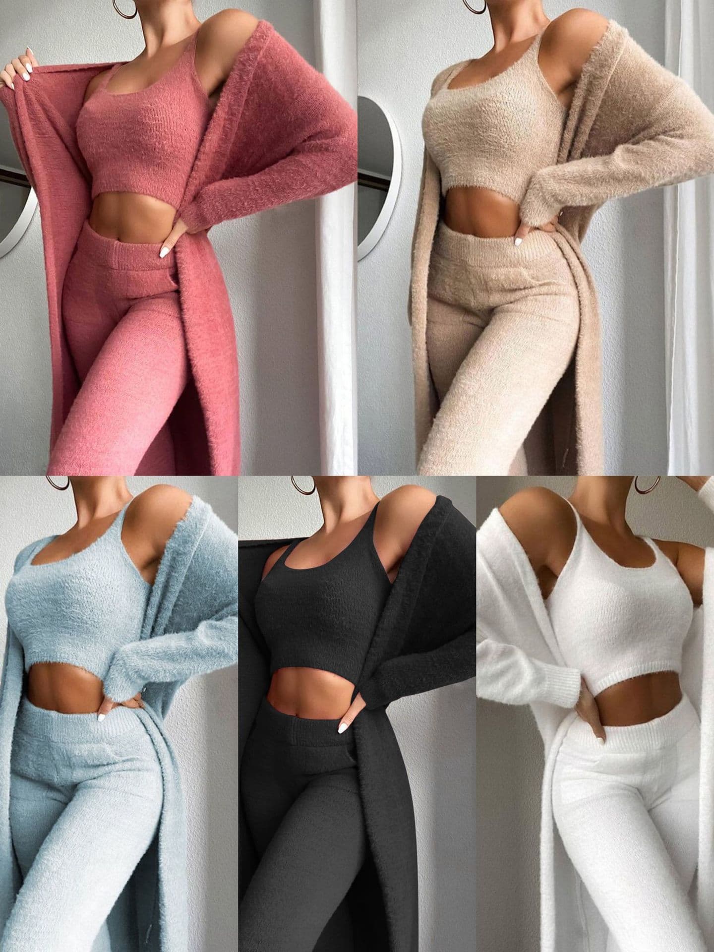 Women's sexy V-neck plush short vest pants three-piece suit