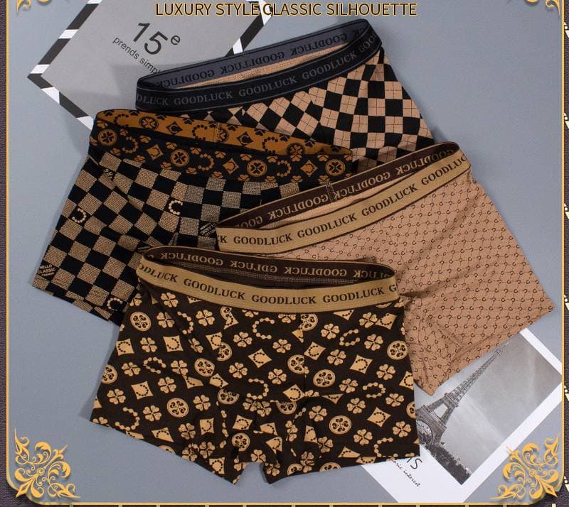 4 Pcs/men's high-quality, luxurious, stylish, mid-waist, plus-size boxer briefs L-4XL