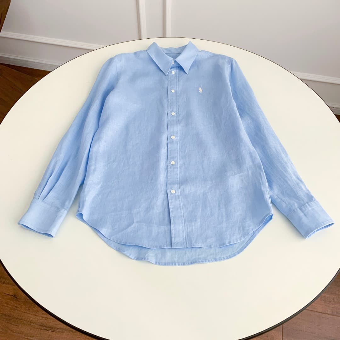 Chemise boutonnée en lin pour femme Lauren avec logo poney brodé