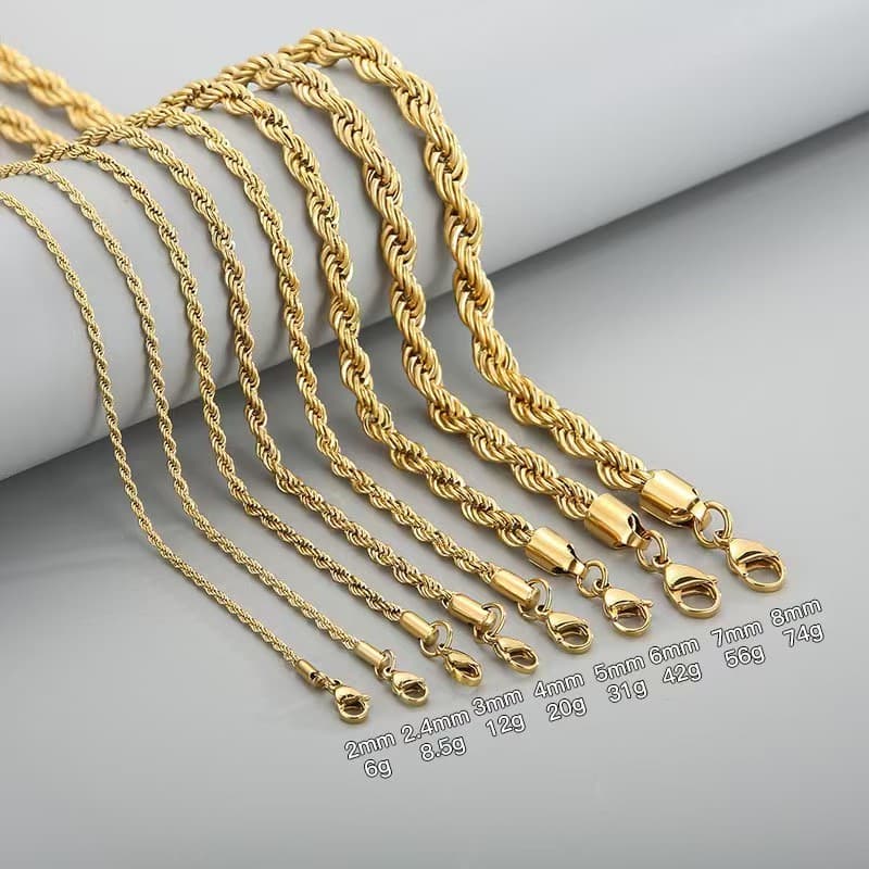 Stainless Steel Fried Dough Twists Vacuum Plating Gold Fashion Hip Hop Jewelry With Collar Chain Necklace For Men And