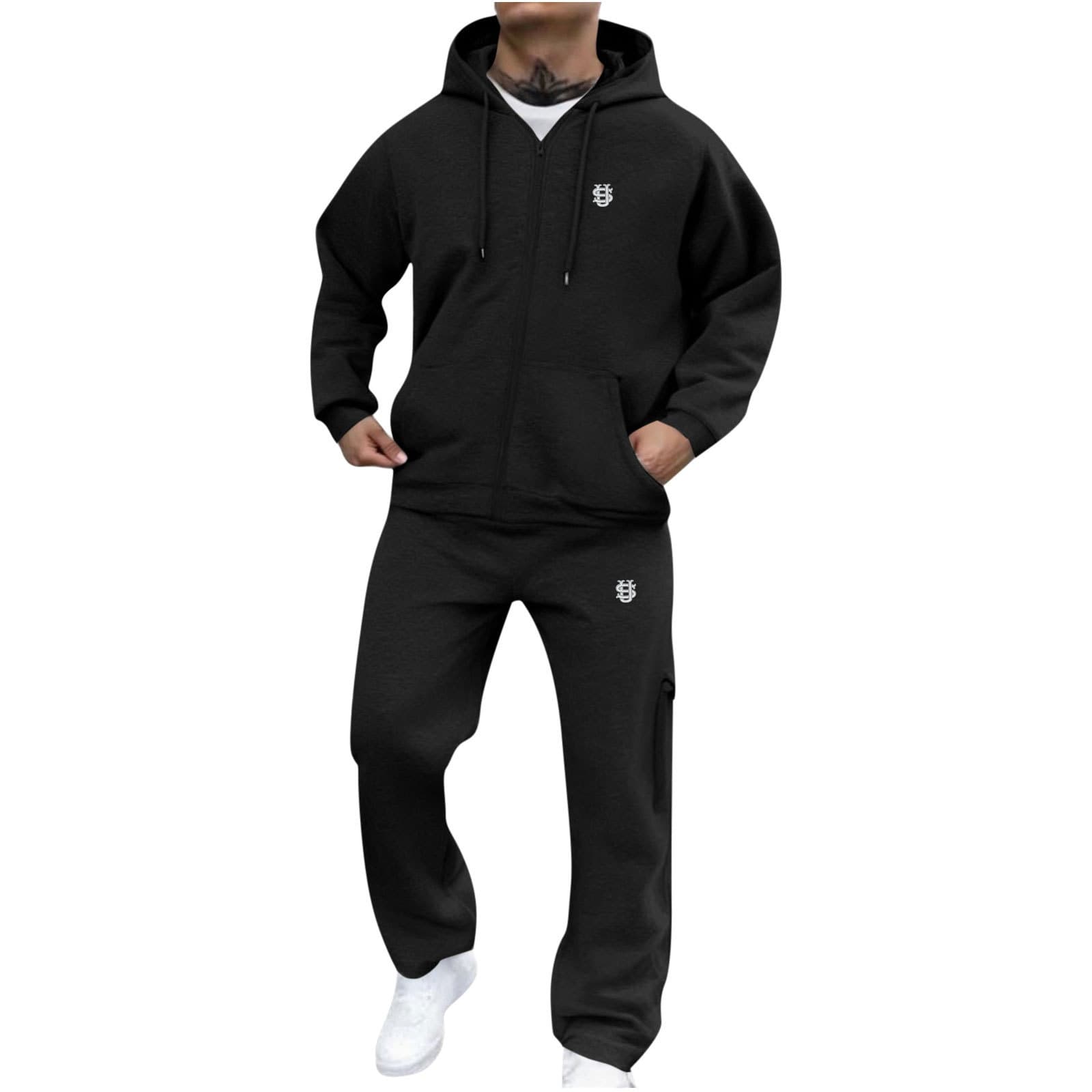 Men's Clothing Menswear Trendy Brand Heavyweight Knitted Sweatshirt Cardigan Set With US Embroidered Logo Casual Hoodie Set