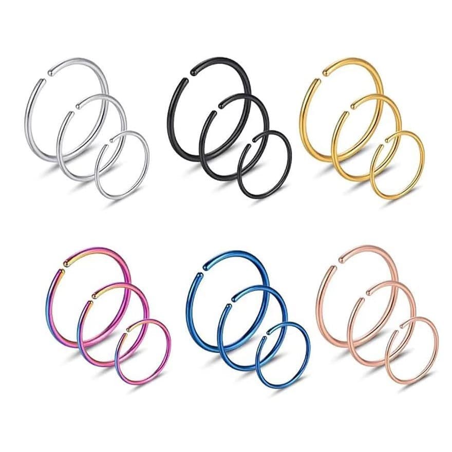 Titanium Steel Heart Nose Ring & Stud Set - Hypoallergenic Body Jewelry, 6mm-10mm, Gold/Rose Gold/Black (Princess Collection, Unisex Piercing Gift)​