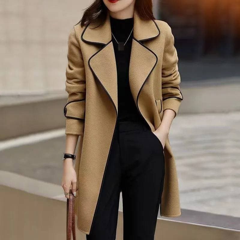 Women's Clothing Elegant Double-Faced Wool Coat - Korean Style Mid-Length Trench Coat For Women In Classic Colors