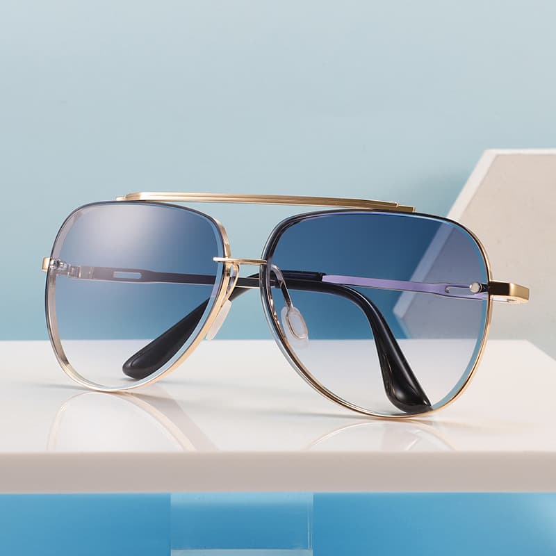 Retro punk double beam personality sunglasses new aviator metal street fashion sunglasses