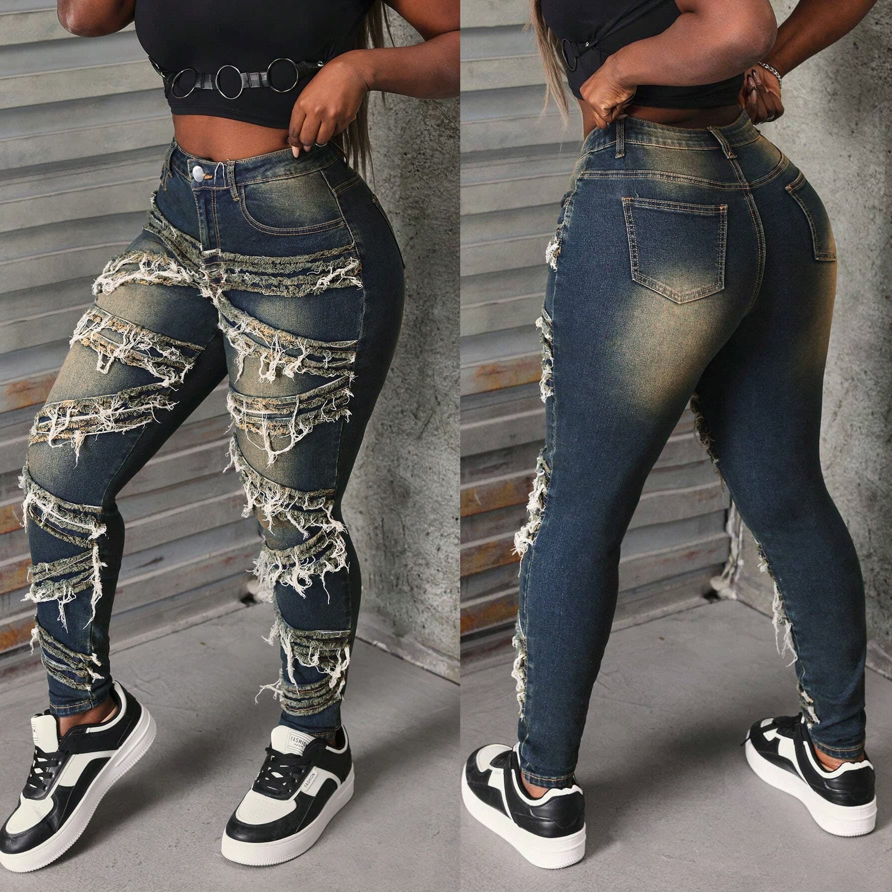 Distressed Denim Jeans For Women - High Waist Slim Fit Washed Skinny Jeans, Cotton Stretch Comfort, Fashionable Streetwear (Blue, S-2XL)