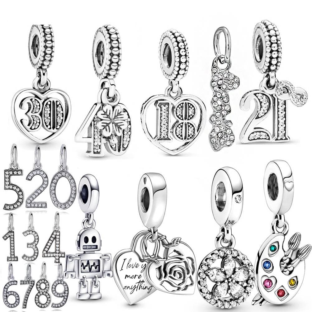 Trendy Alloy Number Charms For Bracelets - Personalized Anniversary Pendants, Compatible With Style Beads
