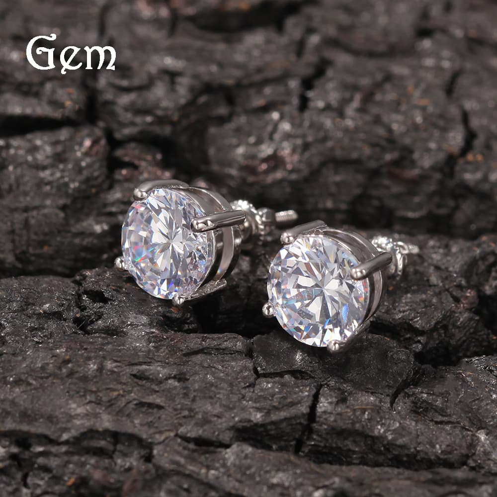 Boucles d'oreilles tendance INS Classic rondes en zircon, style hip-hop, pour homme, avec aiguille argentée.