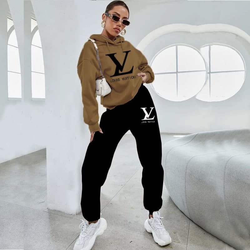 Ensemble deux pièces femme : pull à capuche, sweat-shirt, polaire, cordon de serrage, imprimé lettres, style transfrontalier