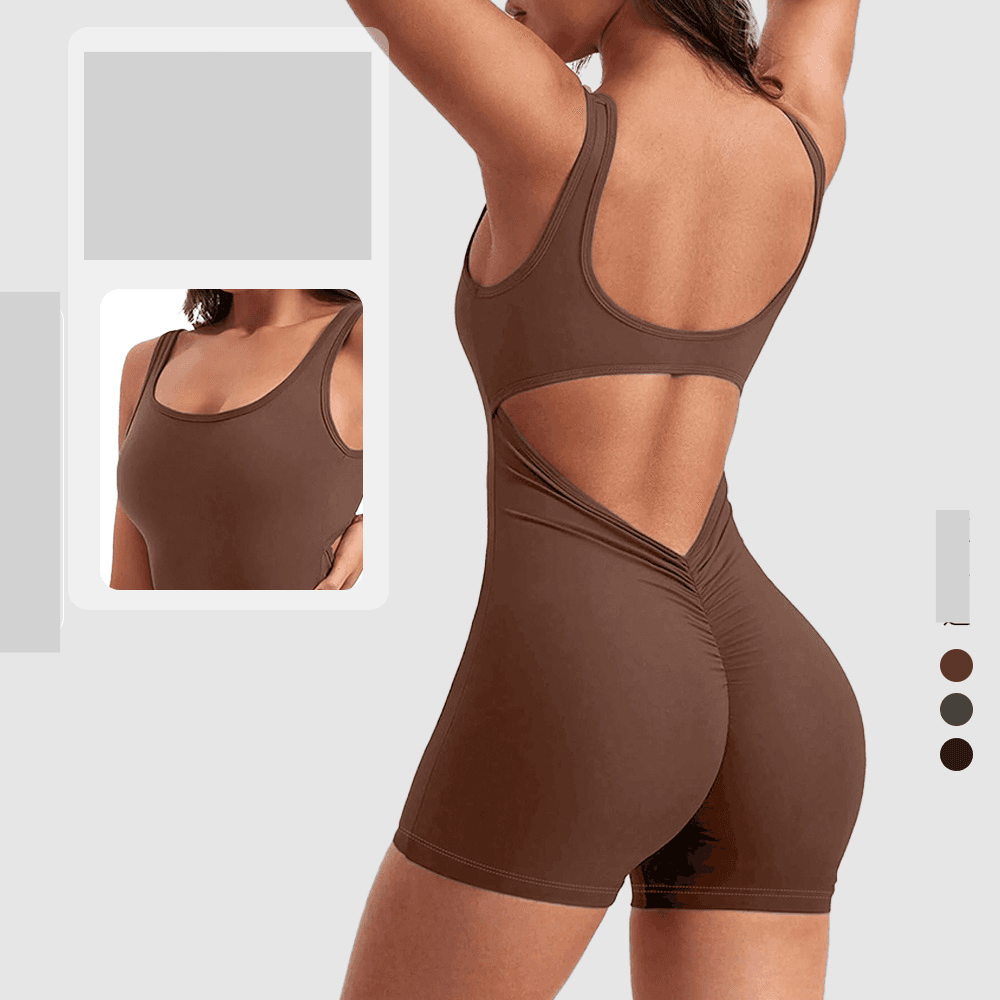 V Waist Hip Fitness Shorts Jumpsuit With Chest Pad Tight High Elastic Yoga Jumpsuit