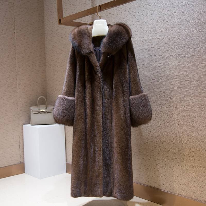 Extended-Length Faux Mink Coat With Couture Leather Insets (Bell Sleeves For Opera Glove Compatibility, Arctic Survival Hood For Siberian Commute)​