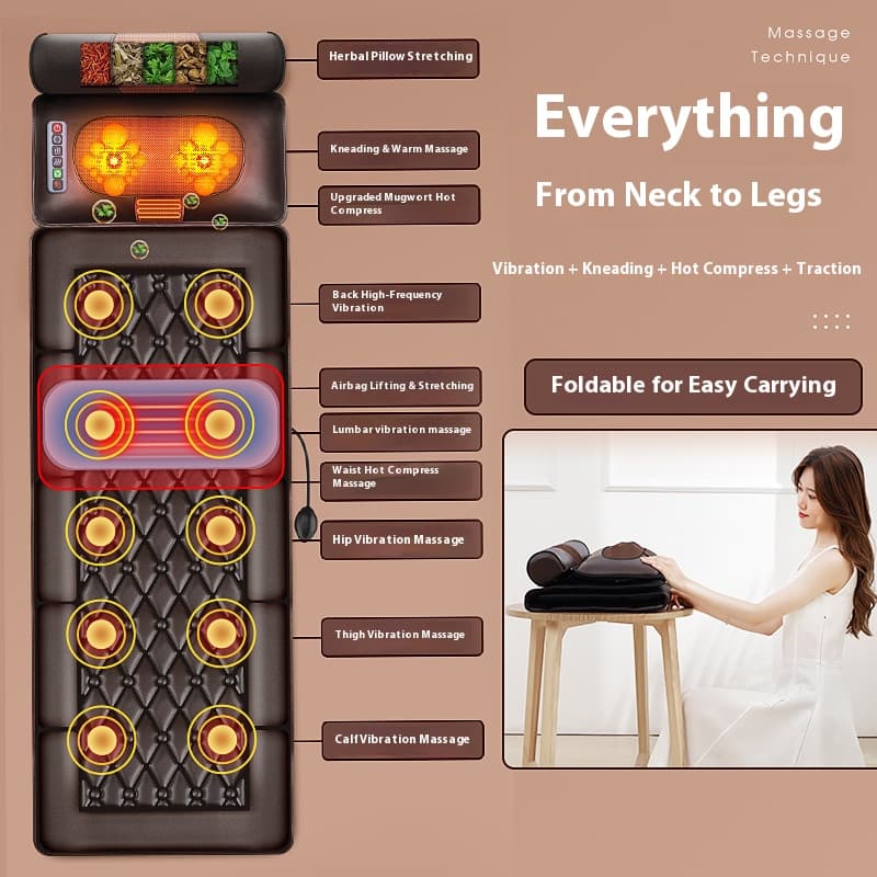 Multi-Zone Massage Cushion For Neck, Back & Legs – 6+ Shiatsu Nodes With Heat, 3-Speed Adjustable, Handheld Remote