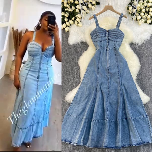 European And American Cross Border New Summer Denim Dress Suspenders Backless High Waist Zipper Slim Long Swing Denim Skirt
