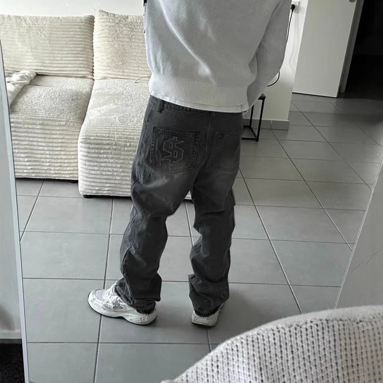2027 Fashion European American Retro American High Street Washed Old Rough Edge Jeans Personalized Street Casual Straight-Leg Denim Pants