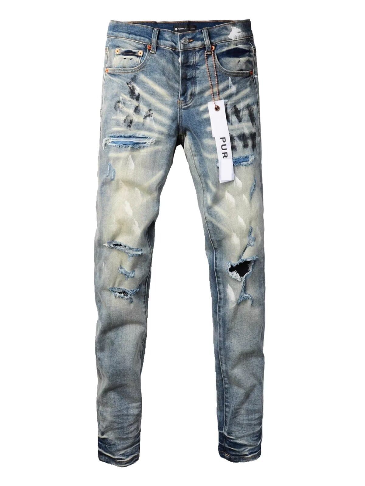 Jean slim pour homme 2026, style décontracté et tendance, en coton déchiré, orné d'écussons brodés.