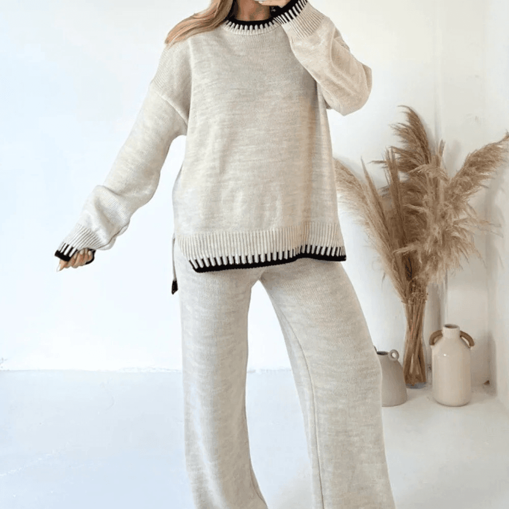 Women's Clothing autumn and winter new solid color fashion sweater independent station loose two piece suit ladies cross border