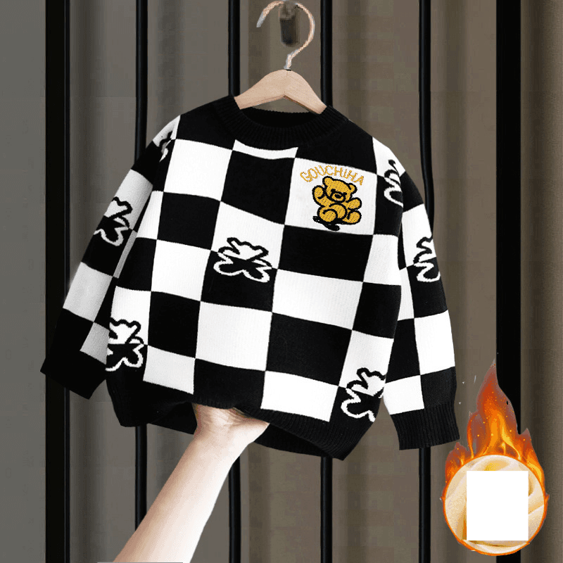 Children's Sweater Pure Cotton Boy's Sweater Baby With Pile Thickened Cotton Thread Autumn And Winter Boy's Threadline