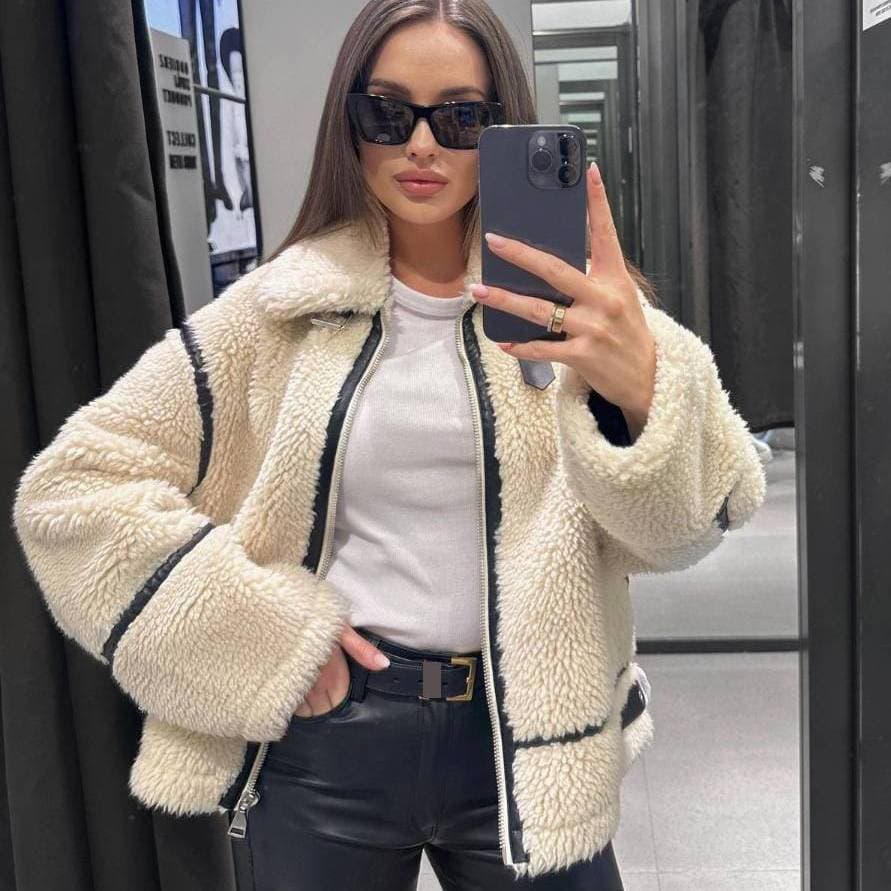 Women's Lamb Wool Coat , Motorcycle Fur All-in-one Motorcycle Thickened Jacket For Women