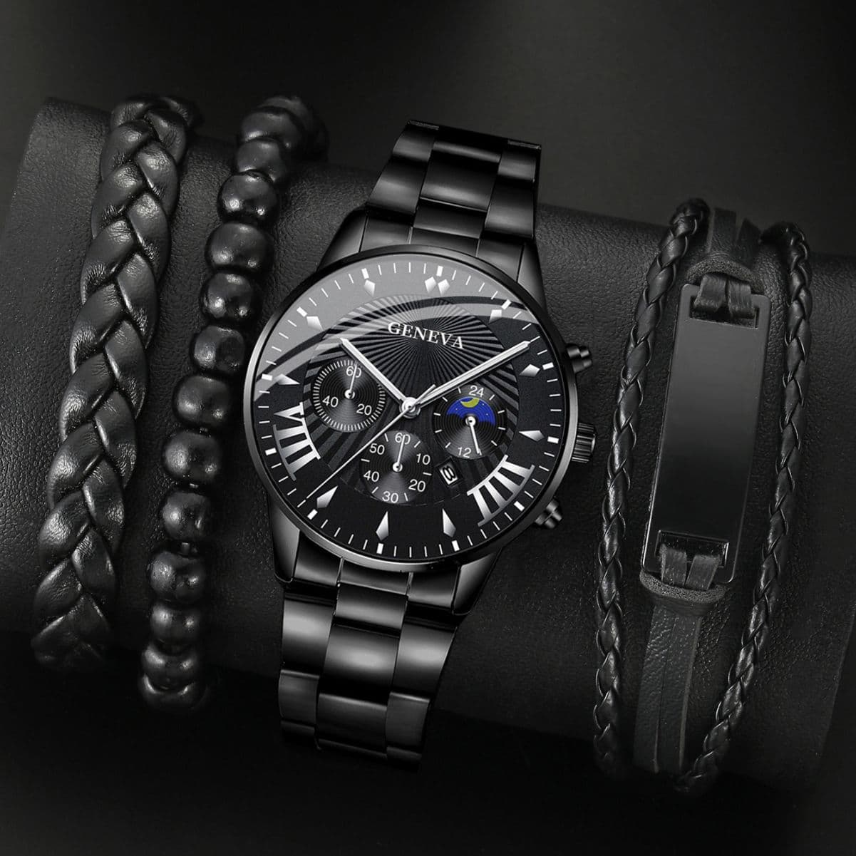 New Style Simple Casual Creative Three-piece Bracelet Set Fashion Men's Quartz Steel Band Watch Factory Straight