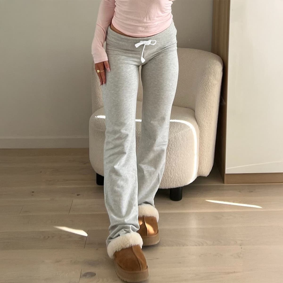​Y2K Wide-Leg Yoga Pants – High-Waisted Flowy Trousers (S-XL, Ash Grey) – Non-Restrictive & Breathable For Gym & Daily Wear​