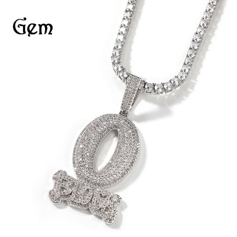 Hip Hop Trend Full Dia O BLOCK Zircon Letter Pendant Necklace For Men's Fashionable And Minimalist Jewelry
