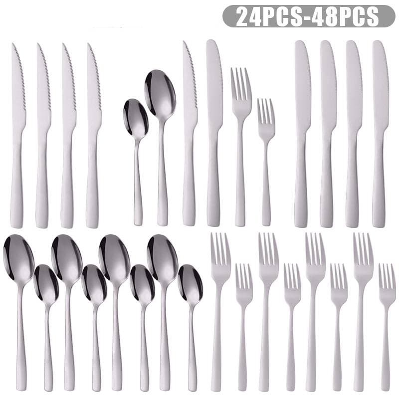 48-Piece Premium Cutlery Set – Matte Black Stainless Steel Flatware For 12, Includes Steak Knives & Soup Spoons, Elegant Tableware