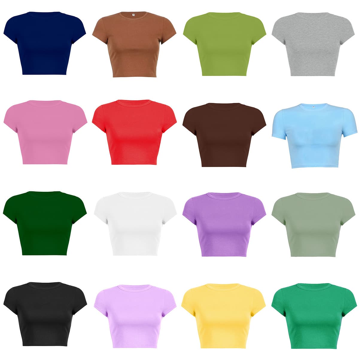 Women's Clothing Women's Basic Cropped T-Shirt Solid Color Round Neck Short Sleeve Style Dopamine Inducing Top