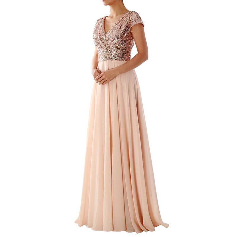 Women's dress wish V-neck chiffon stitching evening dress cross-border women's clothing
