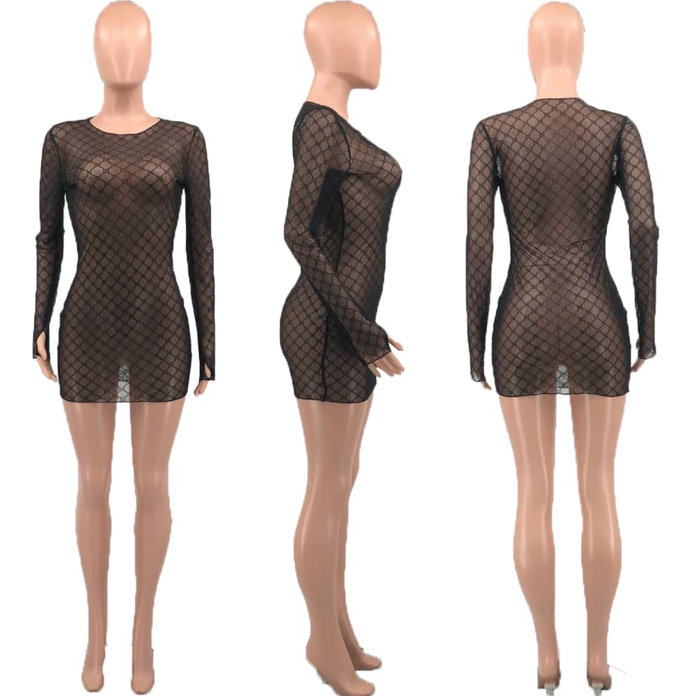 Haut sexy à manches longues et motif transparent noir pour femme
