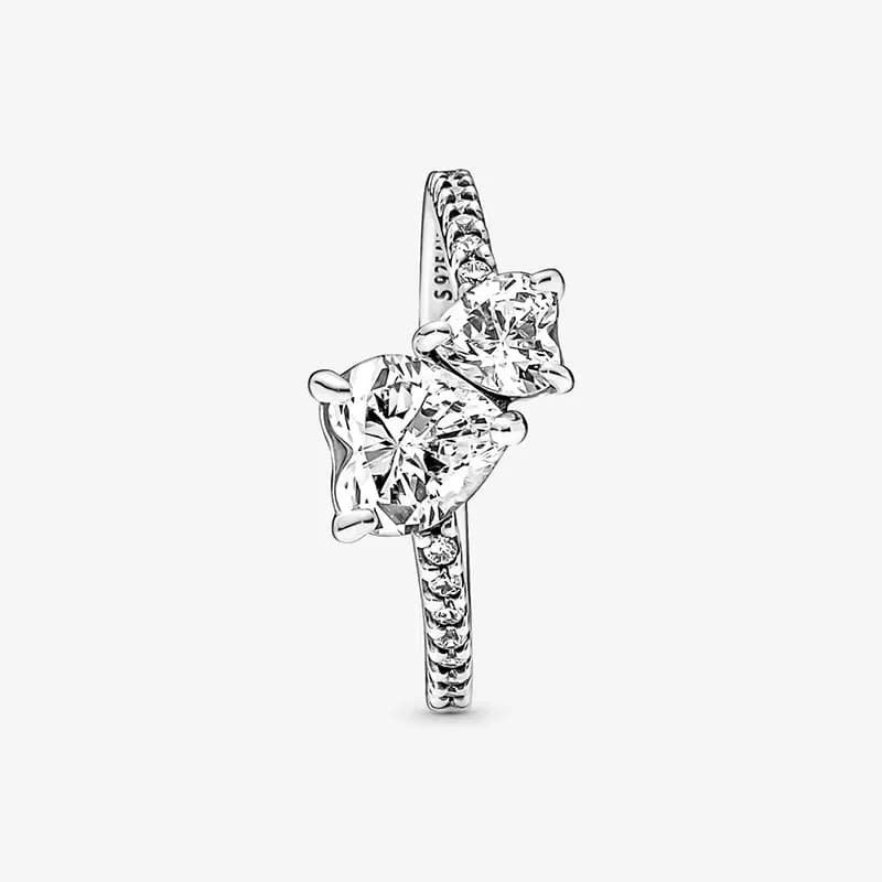 New Arrival Double Heart Sparkling Ring Solid Sier Women Girlfriend Gift Jewelry For Lover CZ Dia Finger Nail Rings With