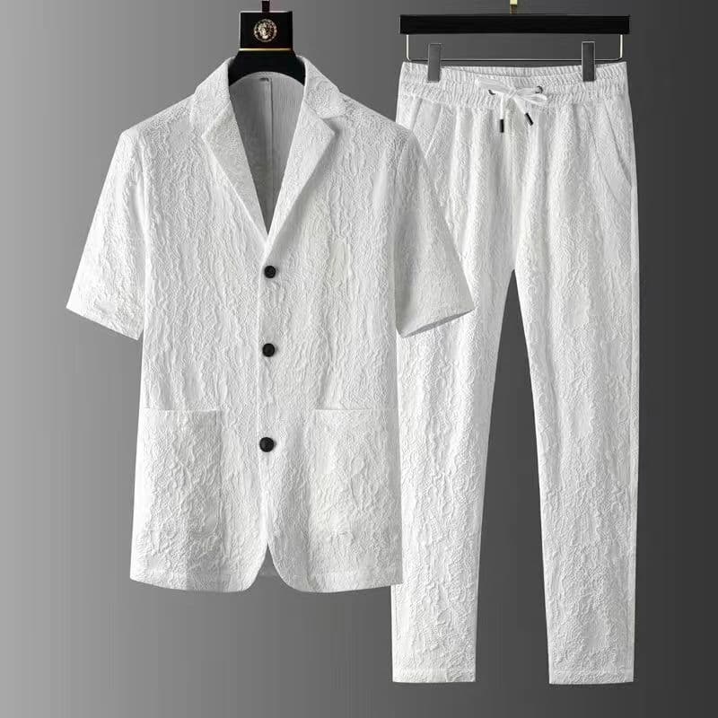 Men's Clothing High End Short Sleeved Casual Suits New Summer Models Slim Fit Light Luxury Korean Style Suits Two Piece Suits Handsome Men