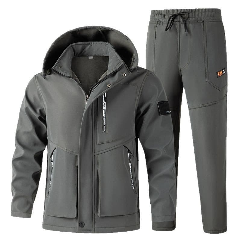Men's Winter Fleece-Lined Waterproof Work Jacket & Pants Set - Windproof Thermal Insulated Outdoor Workwear For Cold Weather​
