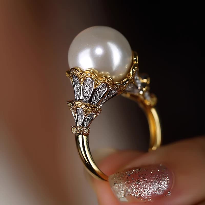 Jewelry & Accessories woven gold lace two tone gold diamond opal pearl ring Bratti counter same style female