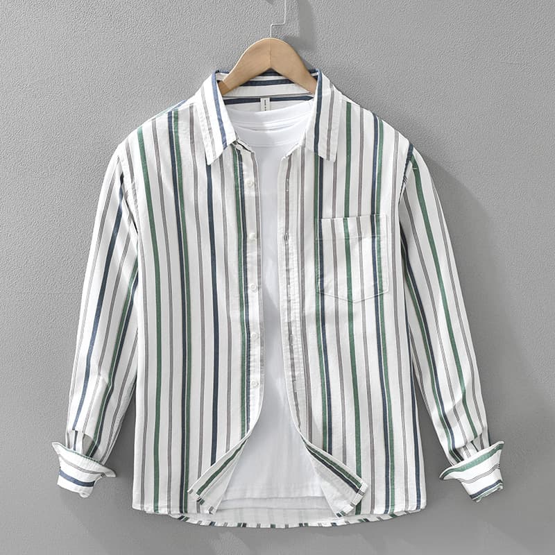 Striped Fresh Long Sleeved Shirt, Fashionable And Versatile, Artistic And Casual Loose Top, Men's Clothing