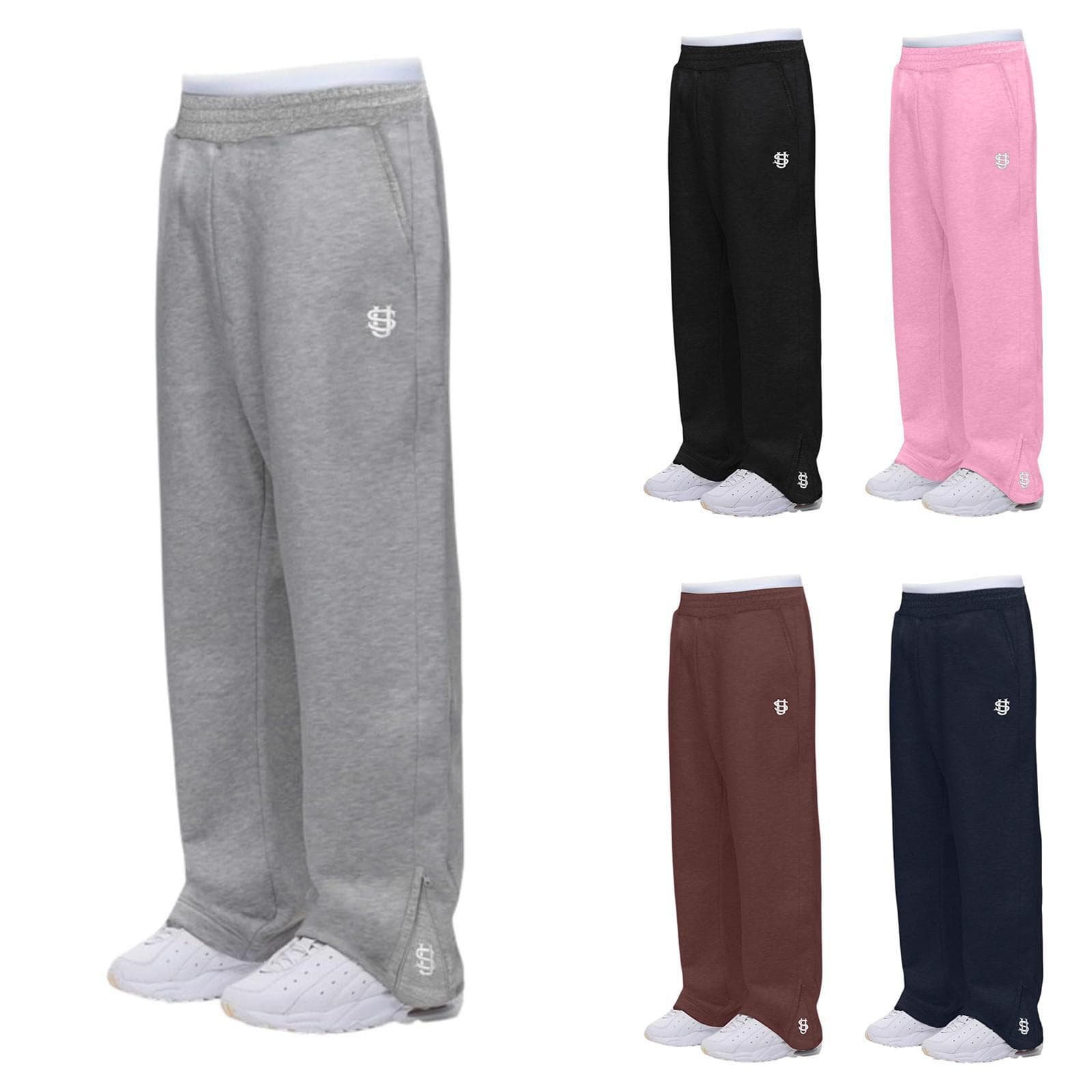 ​​Unisex Streetwear Embroidered Jogger Pants - Oversized Hip-Hop Sweatpants With Zipper Detail (Light Gray/Black/Pink, S-3XL)