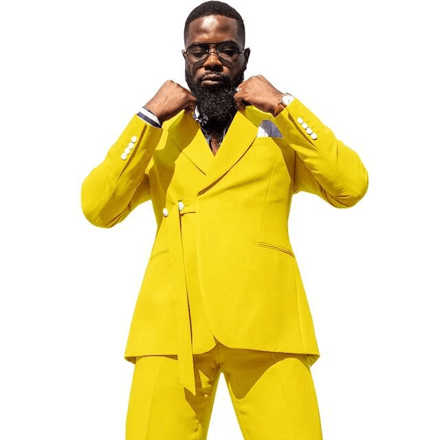 Male yellow business casual suit Male two-piece groomsman wedding banquet suit